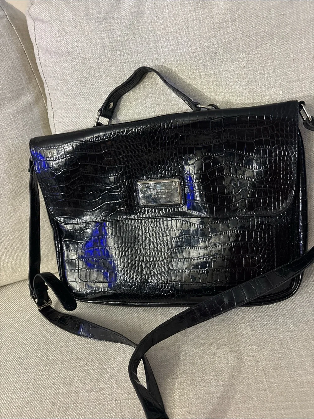 Liz Claiborne Black Croc-Embossed Messenger Bag